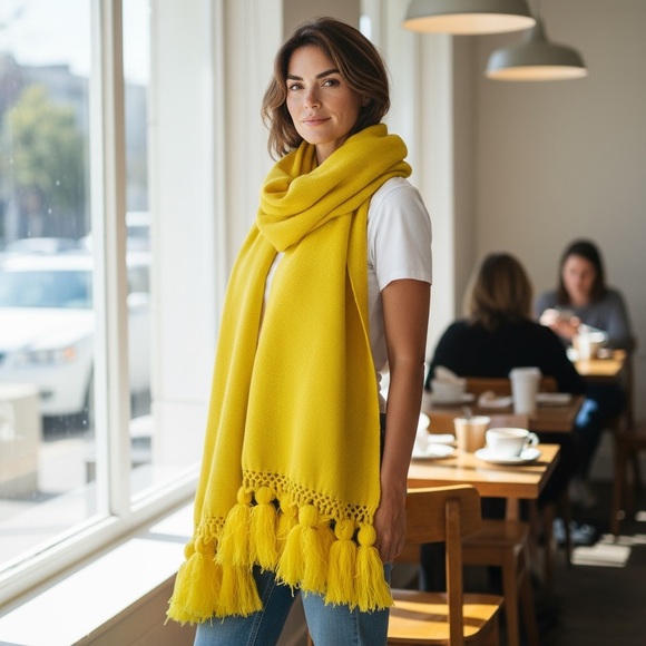 Handmade Accessories - Vibrant Yellow Tassel Scarf